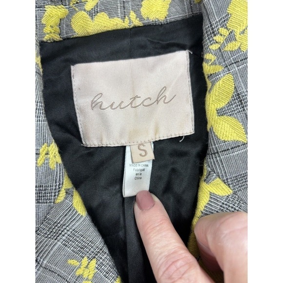 Hutch Longline Vest Grey Plaid Yellow Floral Small Double Breasted - Picture 8 of 15